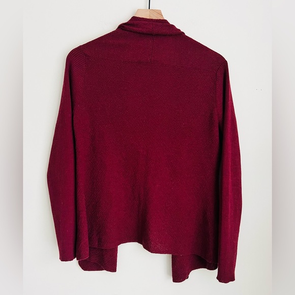 Eileen Fisher red textured Wool open front long sleeve cardigan petite M - Picture 2 of 7